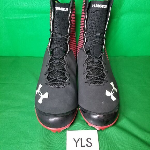 Under Armour UA Spine Brawler Black Red Vintage Football Cleats MENS SIZE 15